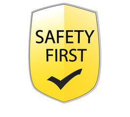 Fototapeta premium sign yellow gradient color security safety first right symbol danger caution protection health care emergency attention warning safety first sign risk accident label construction alert roadsign helmet