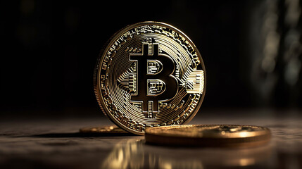 Golden bitcoin on a dark background. Digital currency.generative ai