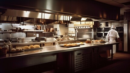 Fototapeta na wymiar High class restaurant kitchen. Generative AI