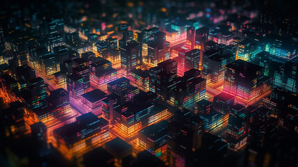 Fototapeta na wymiar futuristic city with neon lights in the night.generative ai