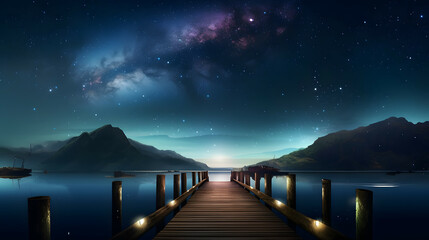 Starry Night on the Dock of the Galaxy - Atmospheric Space Scenery, a lonely night on the dock of the galaxy
