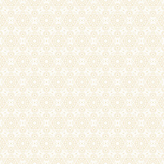 Seamless geometric pattern for wrapping, fabric and ornament. Vector illustration in gold color with star , petals, and floral ornament.