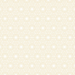 Seamless geometric pattern for wrapping, fabric and ornament. Vector illustration in gold color with star , petals, and floral ornament.