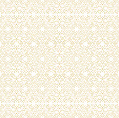 Seamless geometric pattern for wrapping, fabric and ornament. Vector illustration in gold color with star , petals, and floral ornament.