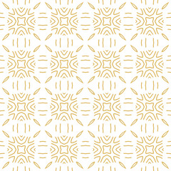 Seamless geometric pattern for wrapping, fabric and ornament. Vector illustration in gold color with star , petals, and floral ornament.