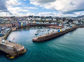 Naklejka na ściany i meble Aerial view of Paignton Harbour and South Quay from a drone, Paignton, Devon, England, Europe