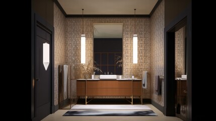beautiful  home interior design powder room contemporary interior design elevation look at counter with basin and dressing mirror home concept, image ai generate