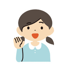 手をあげているおさげの髪型の子供