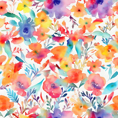 watercolor colorful flowers seamless pattern