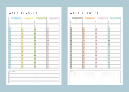 (Pastel) Weekly Planner.  Minimalist planner template set.