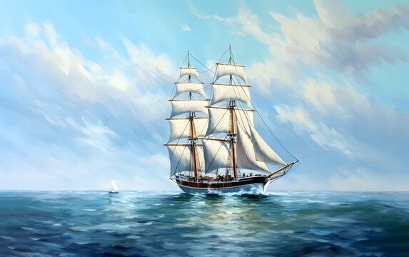 A large white sailboat is sailing in the ocean. The sky is cloudy and the water is choppy