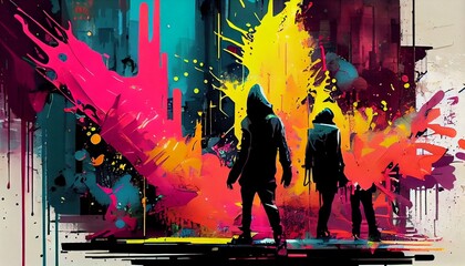 Generative AI, "Graffiti Art": A Vibrant and Edgy Image Inspired by Street Art, Featuring Large and Colorful Paint Splatters Evoking Urban Energy and Creativity.