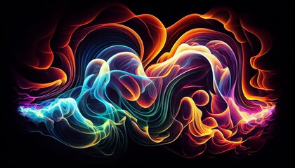 Generative AI, "Electric Waves": A Hypnotic and Energetic Image of Vibrant Neon Waves Moving and Pulsing Across the Canvas.