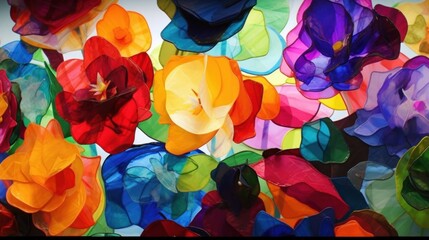 An abstract illustration of a cheerful vibrant field of flowers. Generative AI. 