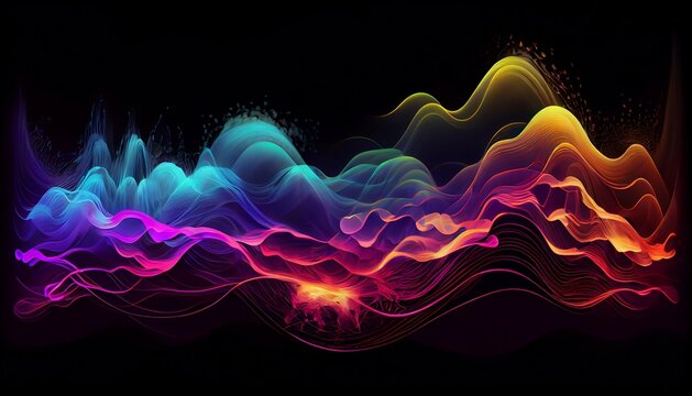 Generative AI, "Electric Waves": A Hypnotic and Energetic Image of Vibrant Neon Waves Moving and Pulsing Across the Canvas.