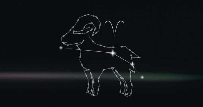 Animation of aries star sign on clouds of smoke in background