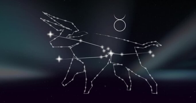 Animation of taurus star sign on clouds of smoke in background