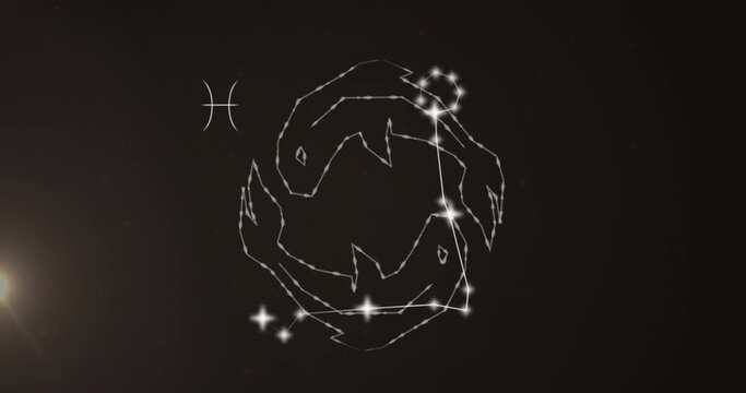 Animation of pisces star sign on clouds of smoke in background