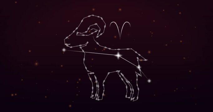 Animation of aries star sign on black background