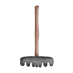 Watercolor shoveling fork for gradening, Hand Drawn Illustration