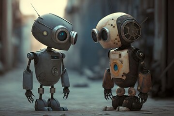 Fototapeta premium Robots looking at each other created using AI Generative Technology