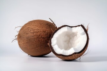 Closeup of coconuts on white background. Created by Generative AI technology.