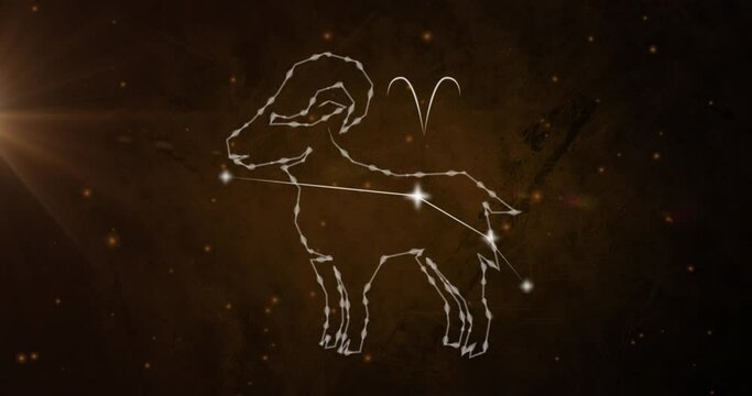 Animation of aries star sign on black background