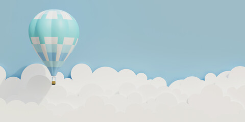 Fototapeta premium cloud balloon cut art board colorful art paper Floating in the air sky background Creative space design for festival holiday summer spring Pastel colors 3d illustration