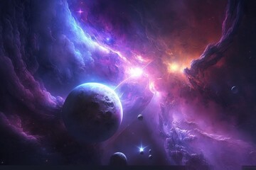 Fototapeta na wymiar purple galaxy universe background, generative ai 