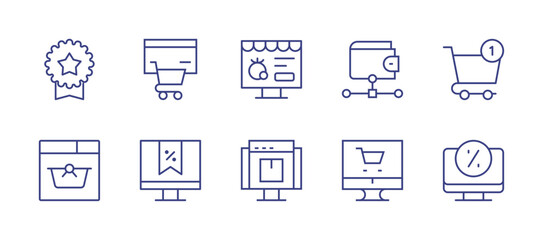 E-commerce line icon set. Editable stroke. Vector illustration. Containing online shopping, ecommerce, cart, basket, computer, webpage, online shop.