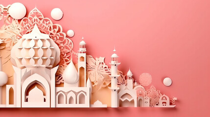 eid al fitr illustration from papercut art created with generative AI technology
