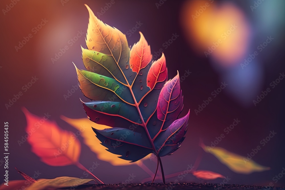 Poster fall leaf captured in focus with a wide range of colors generative ai