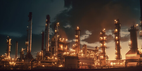 Fototapeta na wymiar oil refinery with large scale smokestacks. factory smoke