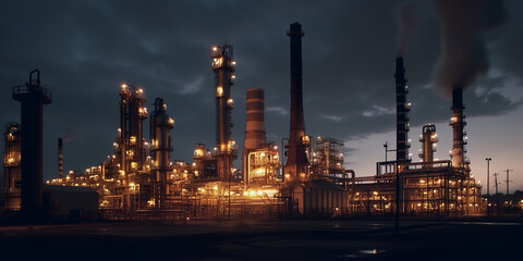 Obraz na płótnie Canvas oil refinery with large scale smokestacks. factory smoke