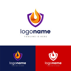 Fire shield gradient modern logo design