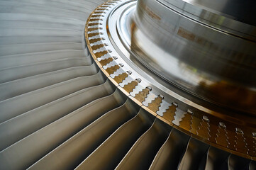 Shaft and blades of a powerful steam turbine. Elements for fastening the blades in the shaft socket.