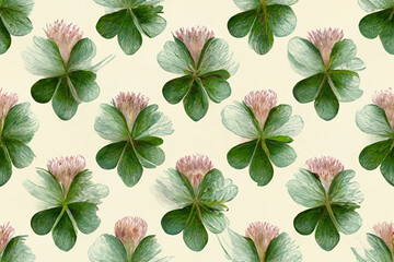 This background image displays an elegant pattern of clovers in the foreground