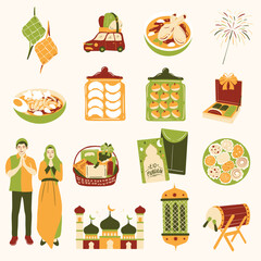 Eid Mubarak illustration set. Ramadan