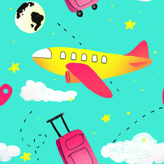 Happy Voyage Plane Seamless Pattern