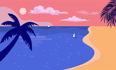 Fototapeta na wymiar Summer time fun concept design. Creative background of landscape, panorama of sea and beach. Summer sale, post template