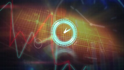 Animation of clock and cardiograph over data processing and world map - Powered by Adobe