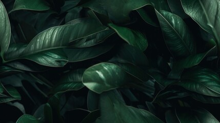 green banana leaves background, tropical jungle leaf forest seamless banner copy space, generative ai