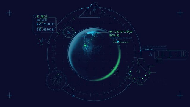 Animation of the HUD infographics with planet earth.