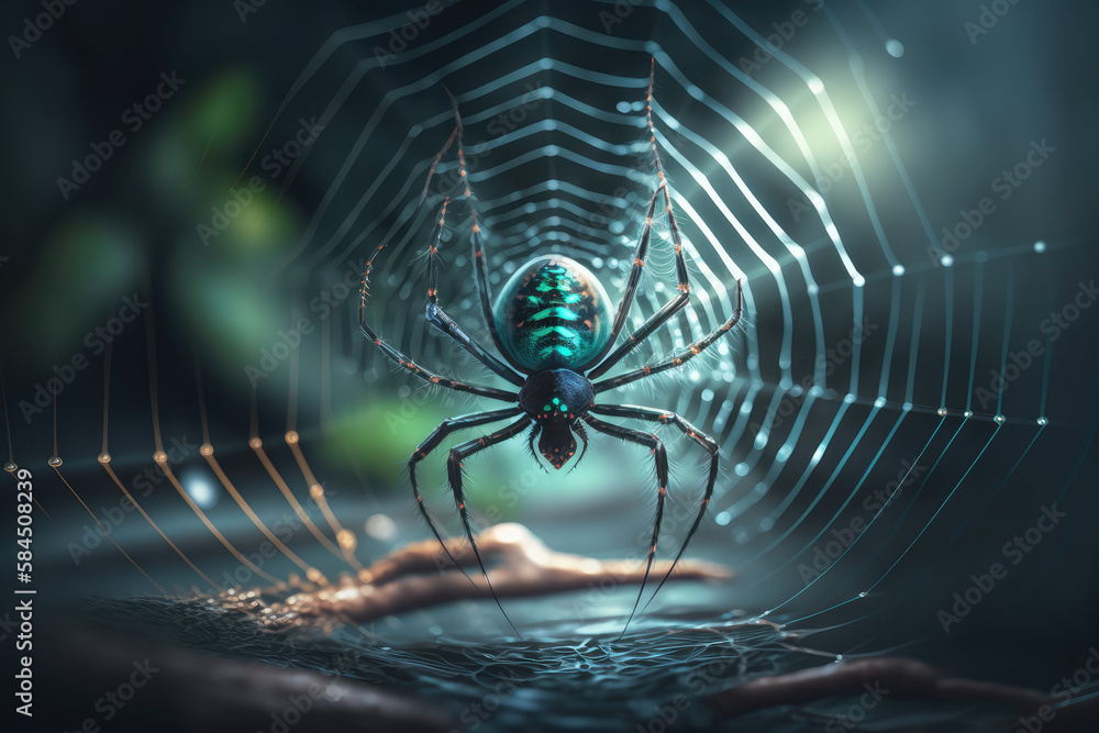 Wall mural spider on web- made with generative ai