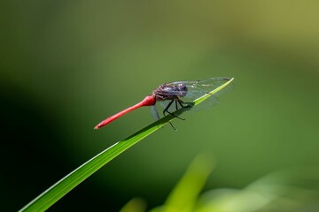 Selective focus shot of a red Australian damselfly on a reed