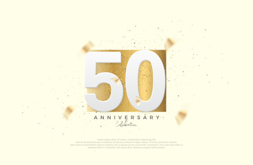 50th anniversary celebration, with numbers on elegant gold paper. Premium vector for poster, banner, celebration greeting.
