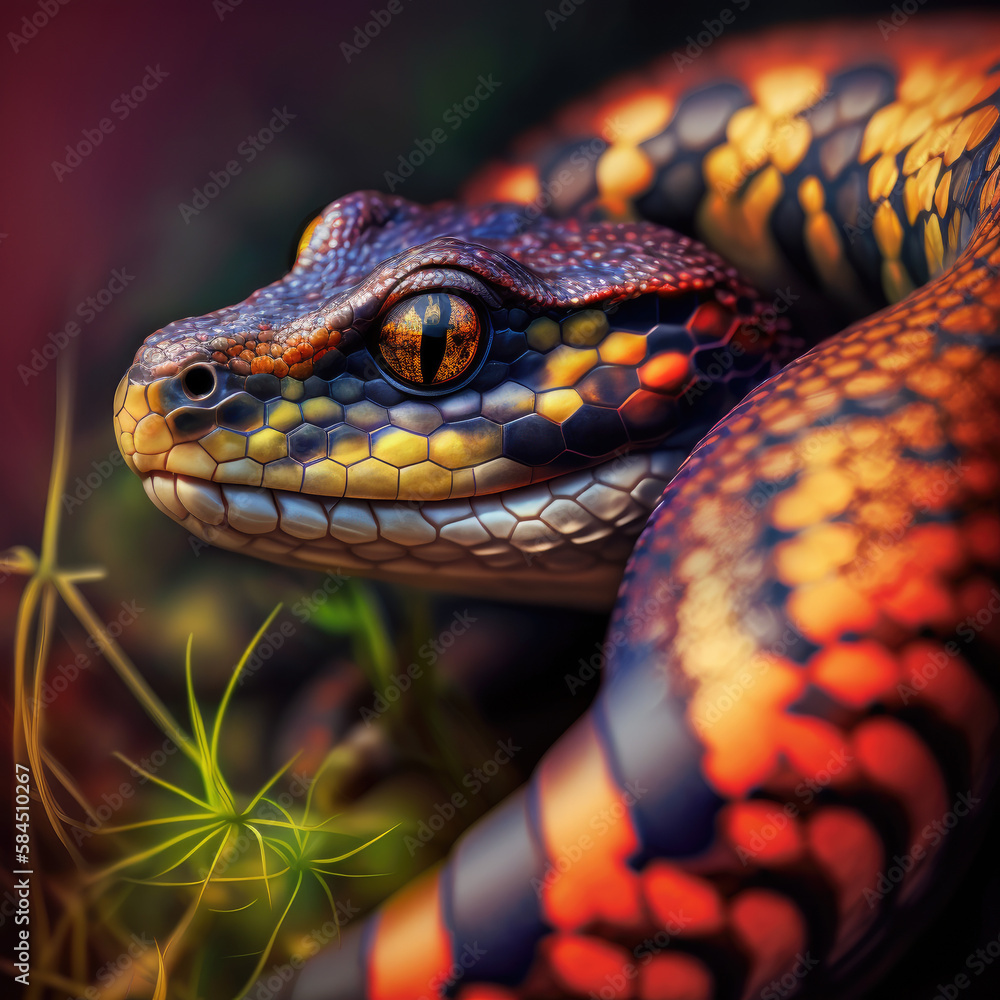 Poster close up of a snake macro snake detailed reptil photography made with generative ai