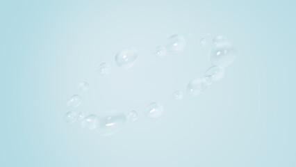 円形に並んだ複数の水滴の背景素材。（水色）（横長）