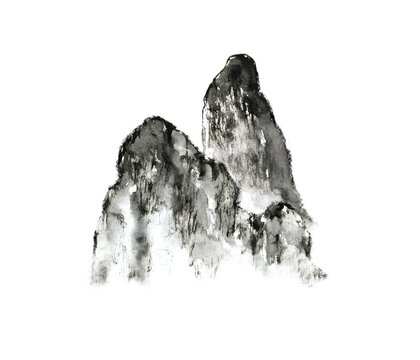 watercolor oriental painting abstract ink landscape mountain fog .traditional chinese painting. asia art style.png.