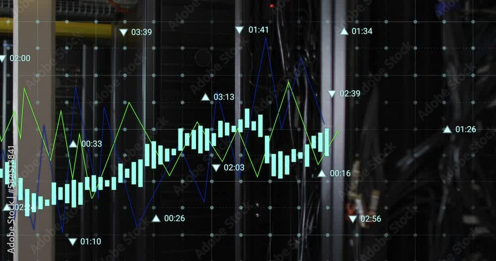 Poster animation of financial data processing over computer servers